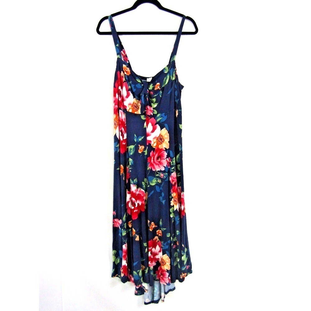 Emerald Blue Floral Maxi Dress sz 2X Flowy Boho Cottage Nautical Tropical Hawaii